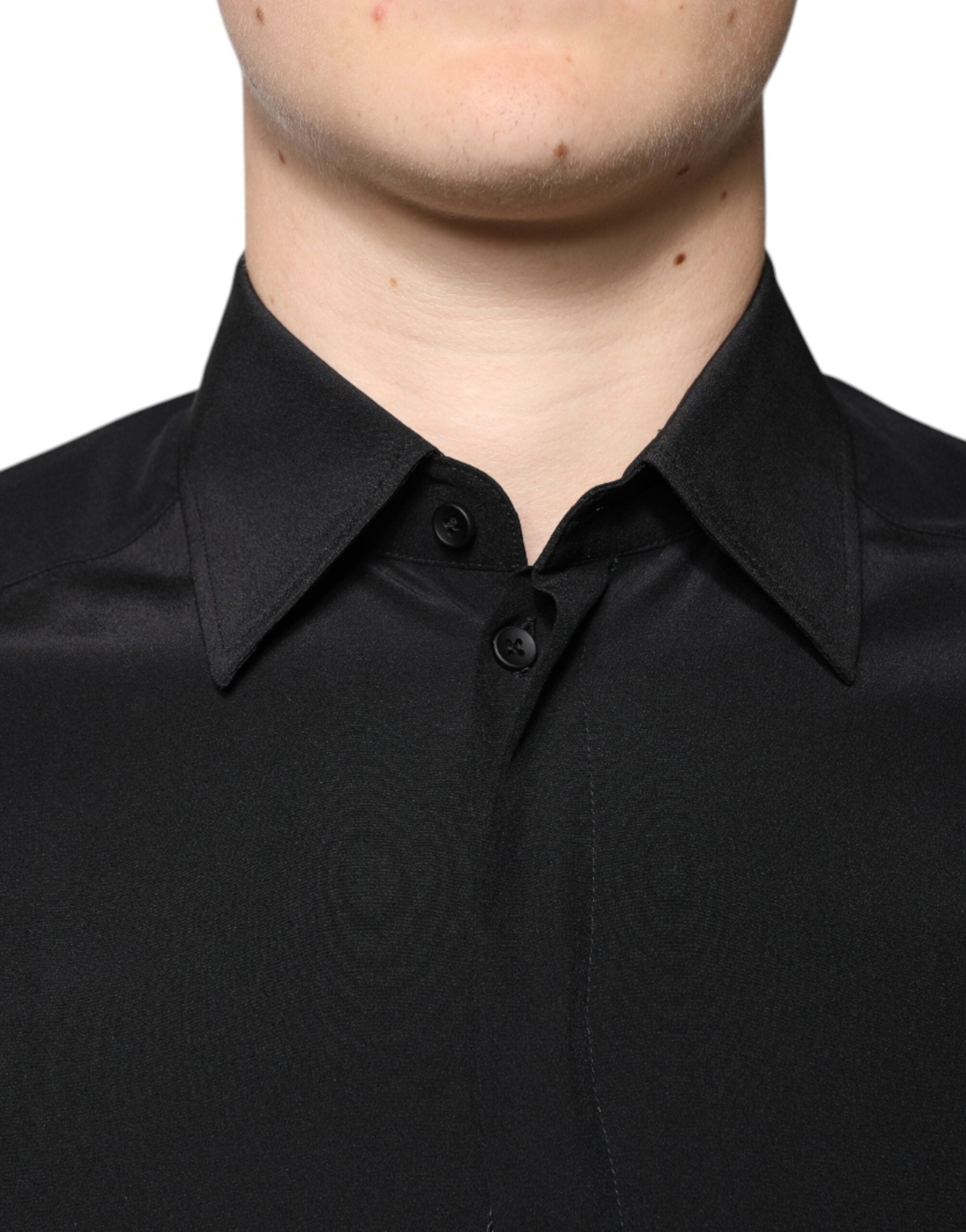 Dolce & Gabbana Black silk shirt with long sleeves GOLD